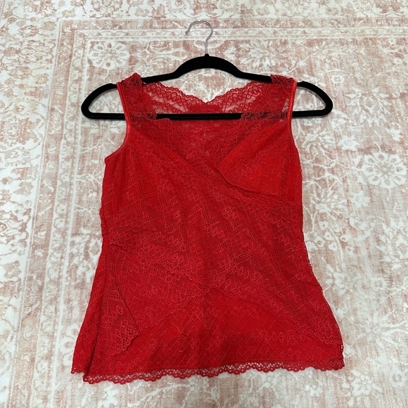 Tops - Red Lace V-Neck Open Back Top